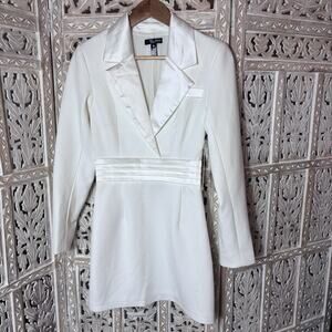 NWT Aqua X Maeve Riley Tuxedo Wedding Crepe Satin Lapel Mini Blazer Dress SZ XS